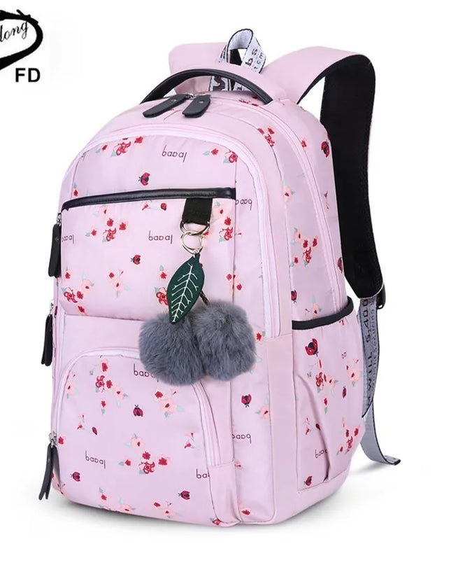 Rosa Rucksack Blumenmuster Grundschule - Nylon Mädchen