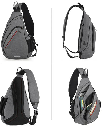 Schwarze Umhängetasche mit USB-Anschluss - Reflektierend