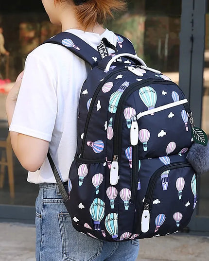 Schwarzer Rucksack mit Blumenmuster Grundschule - aus Nylon