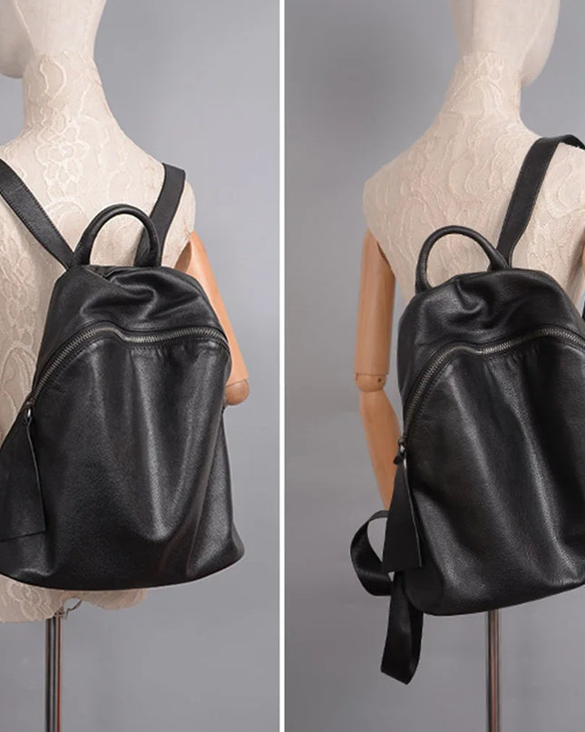 Schwarz-Rot Rucksack Damen - Echtleder Vintage für Reise & Alltag
