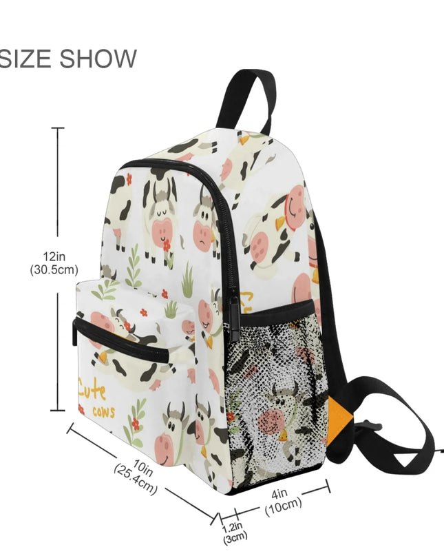 Bunter Rucksack Kinder - Wasserdicht, Kuh-Motiv & Anti-Verlust