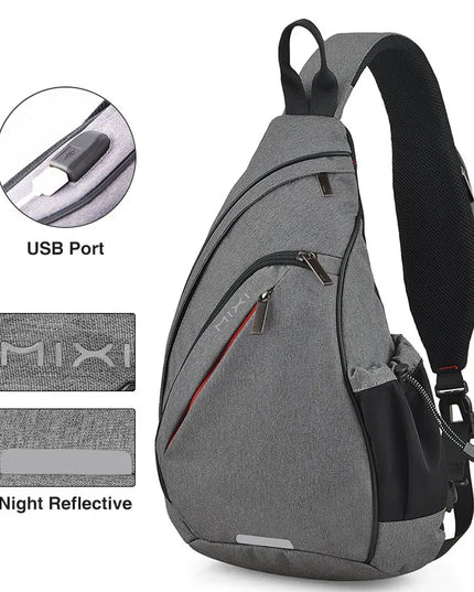 Lila Sling Bag mit USB-Anschluss - Reflektierender Streifen