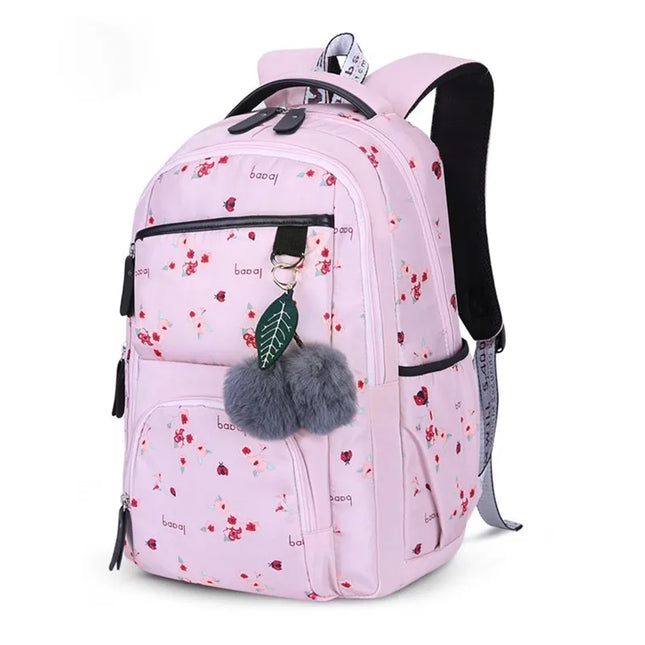 Rosa Rucksack Blumenmuster Grundschule - Nylon Mädchen