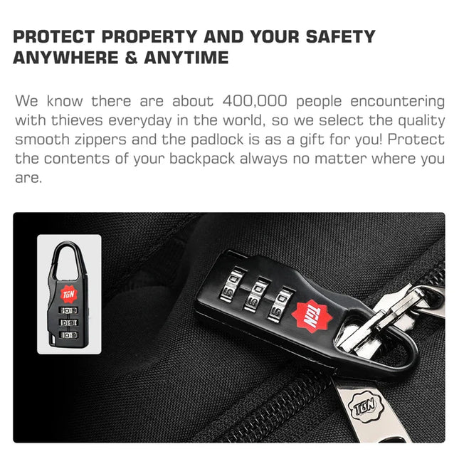 Schwarz Rucksack Herren - Diebstahlschutz Laptopfach