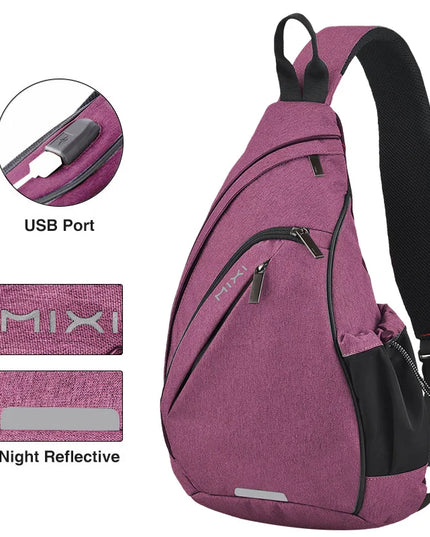 Lila Sling Bag mit USB-Anschluss - Reflektierender Streifen