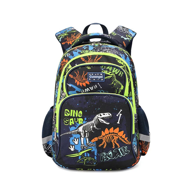 dunkelblauer rucksack kindergarten mit dinosaurier skelett