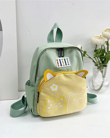 Kita Rucksack Junge - Grün Nylon Katzenmotiv