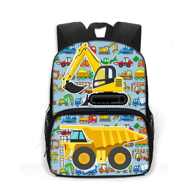 Blauer Rucksack Baustellenfahrzeuge Grundschule - Polyester