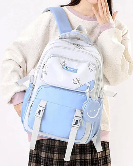 Rucksack für Mädchen - Weiß Nylon mit Smiley