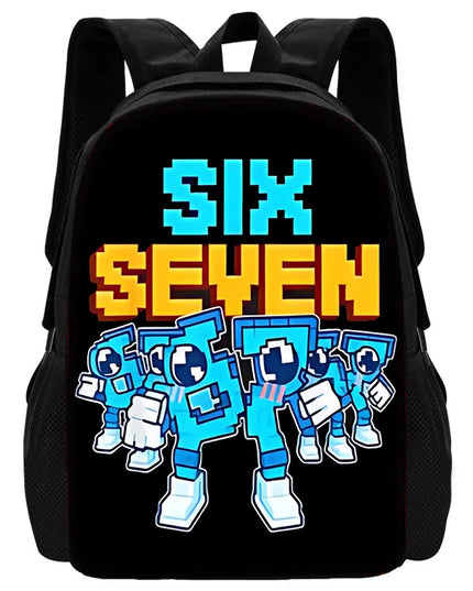 Rucksack Mädchen - Schwarz, Pixel-Roboter, Nylon