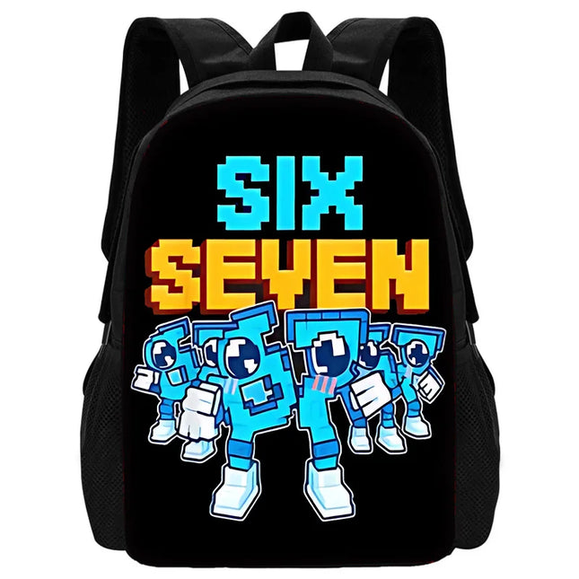 Rucksack Mädchen - Schwarz, Pixel-Roboter, Nylon