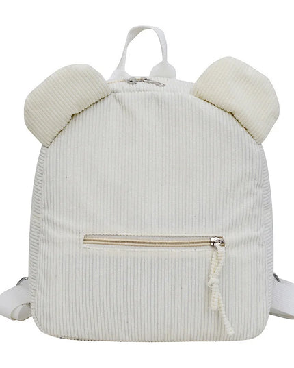 Weißer Cord Rucksack mit Bärenohren - Kinder, weich