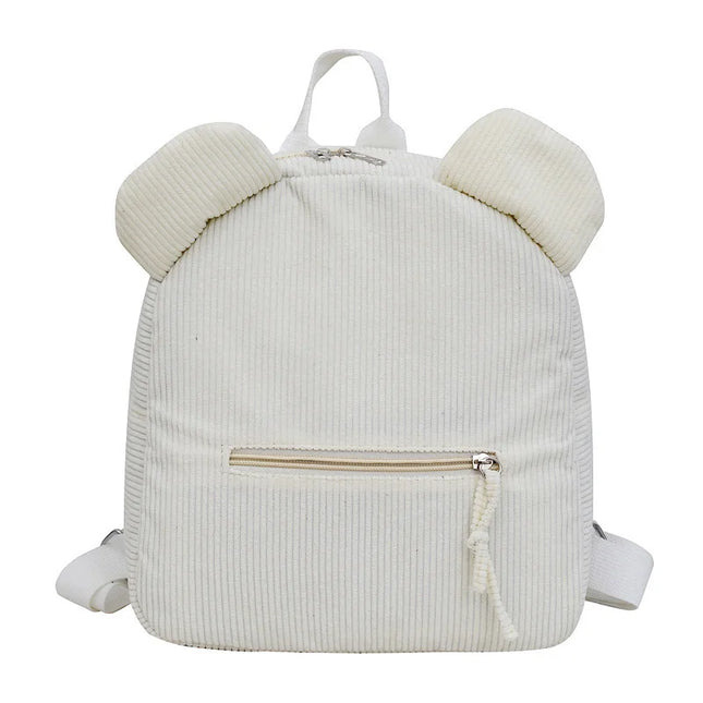 Weißer Cord Rucksack mit Bärenohren - Kinder, weich