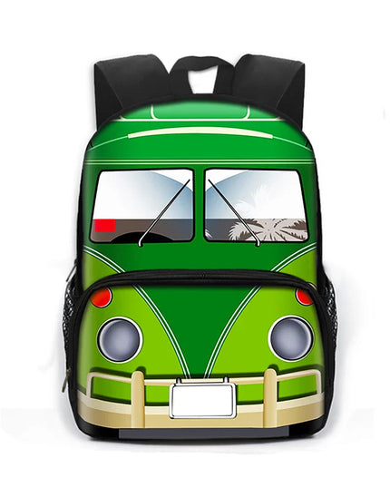 Grüner Rucksack Bus Grundschule - Polyester, Bus-Design