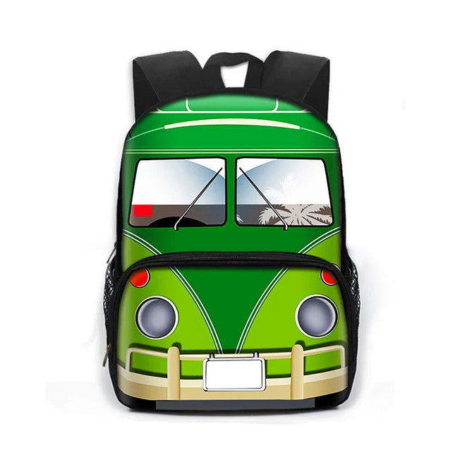Grüner Rucksack Bus Grundschule - Polyester, Bus-Design
