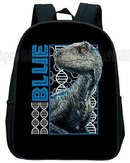 Kita Rucksack mit blauem Dinosaurier - Wasserdicht, Schwarz
