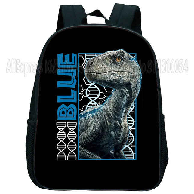 Kita Rucksack mit blauem Dinosaurier - Wasserdicht, Schwarz