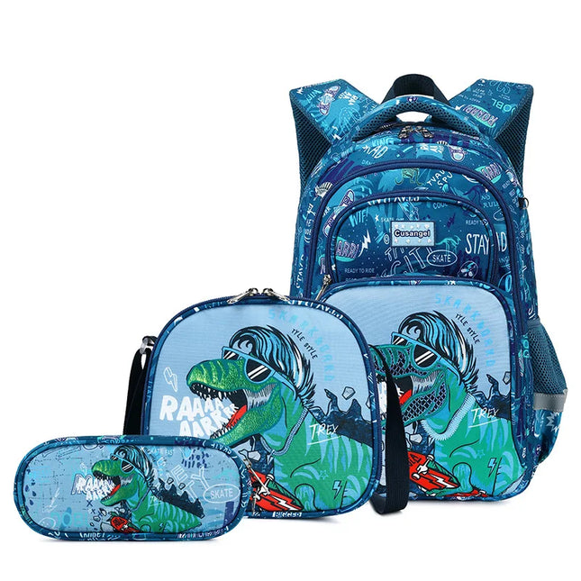 Schulranzen-Set blau Dinosaurier Skateboard - Oxford-Stoff