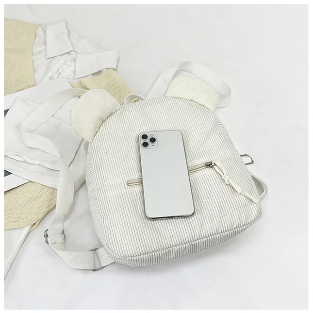 Brauner Cord Rucksack mit Bärenohren - Für Kinder
