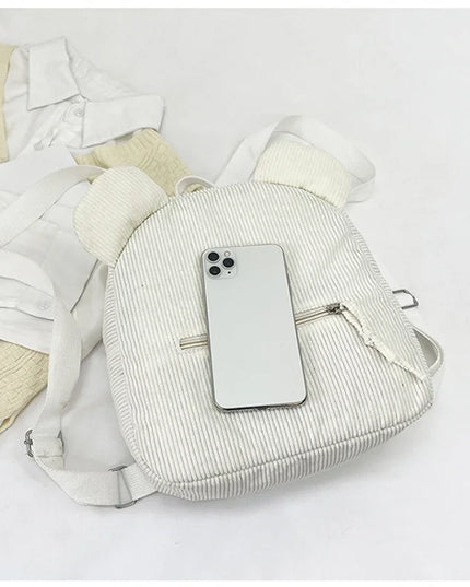 Beiger Bären Rucksack Grundschule - Cord, verstellbare Gurte