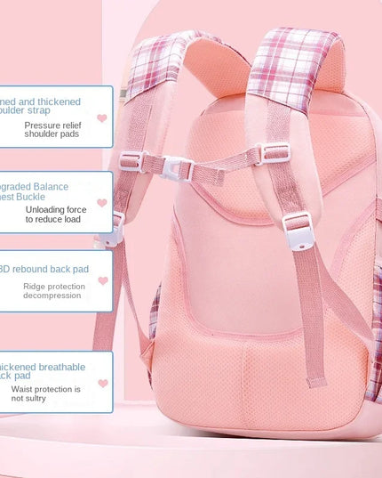 Karierter Rucksack Grundschülerinnen - Wirbelschutz