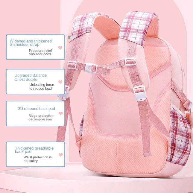 Kindergarten Rucksack Mädchen Rosa - Kariert mit Schleife
