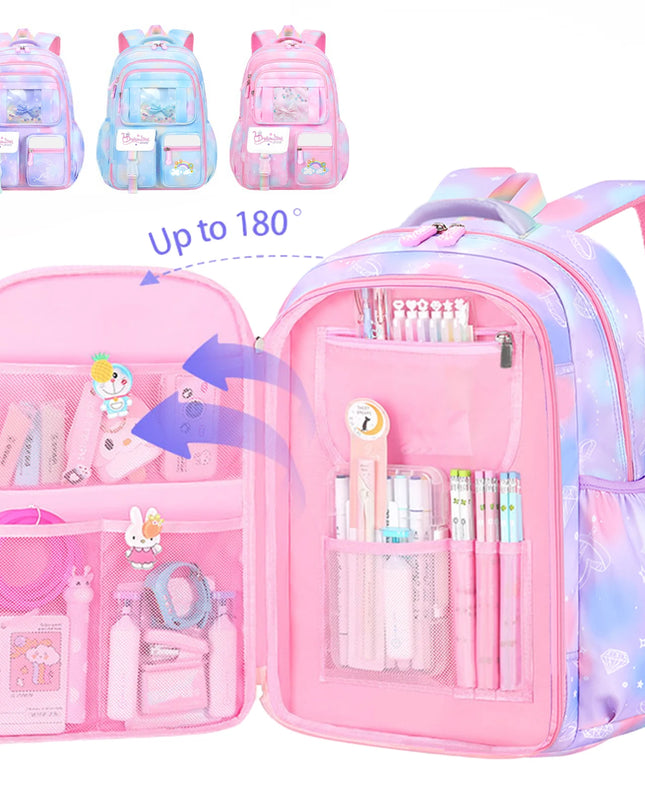 Pinkes Rucksack-Set Mädchen Regenbogen - Oxford, Glitzer