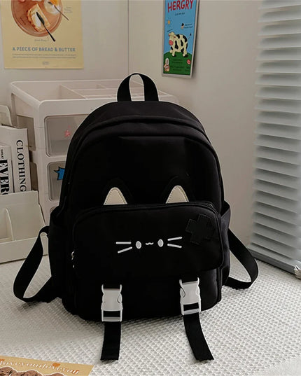 Schwarzer Kita Rucksack mit Katzenohren - Denim für Kinder