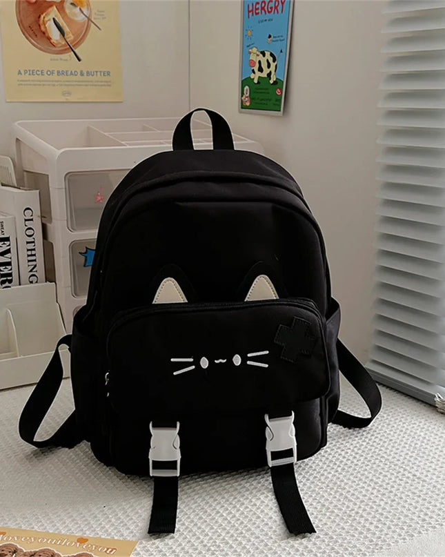 Schwarzer Kita Rucksack mit Katzenohren - Denim für Kinder