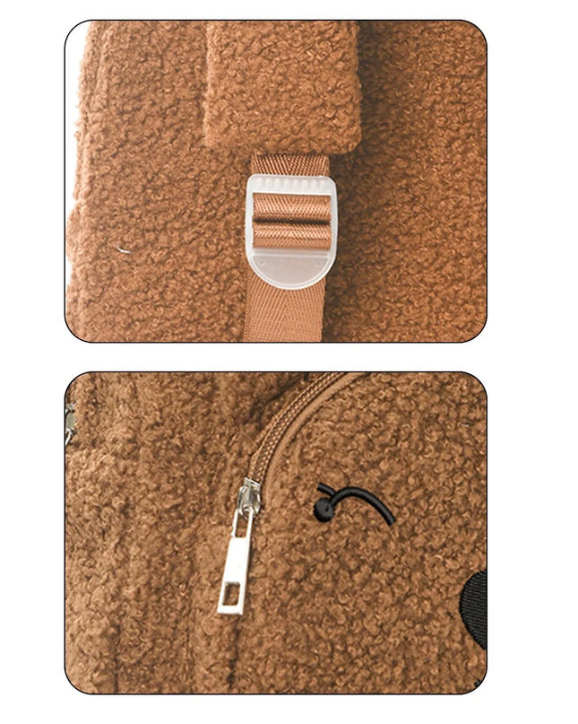 Beiger Bären Rucksack mit gerippter Struktur - aus Plüsch