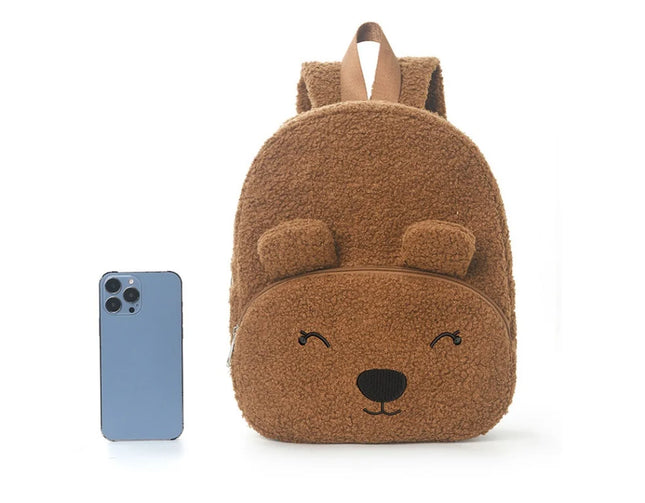 brauner plüschrucksack bärenkopf - aus weichem Plüsch