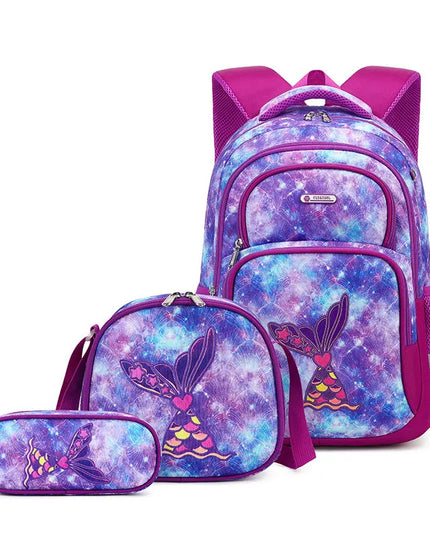 Schulranzen-Set lila galaktisch - Mit Meerjungfrauenflosse