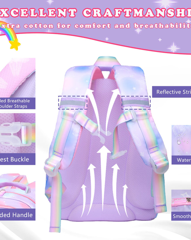 Pinkes Rucksack-Set Mädchen Regenbogen - Oxford, Glitzer