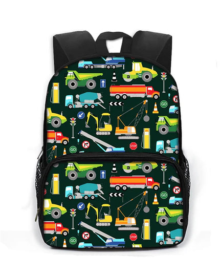 dunkelgrüner rucksack baustellenfahrzeuge grundschule