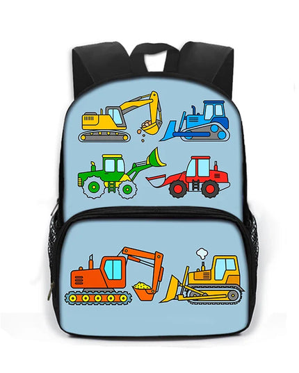 Hellblauer Rucksack Baustellenfahrzeuge Grundschule - Polyester