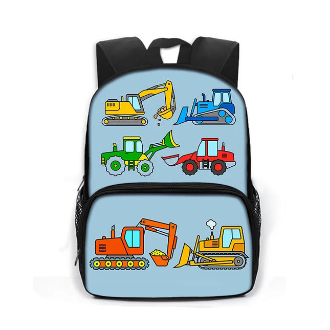 Hellblauer Rucksack Baustellenfahrzeuge Grundschule - Polyester