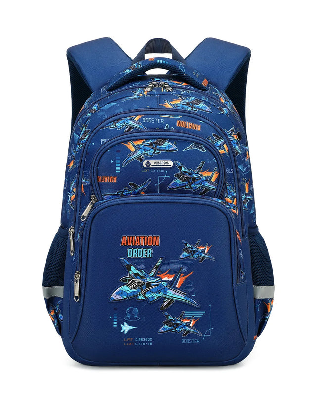 Kindergarten Rucksack Brustgurt - Blau, Kampfjet-Muster