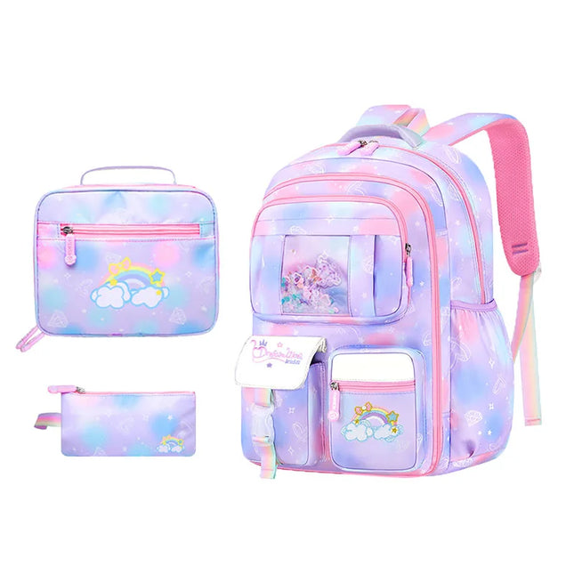 Rucksack-Set Mädchen Regenbogen Einhorn - 3-teilig Pastell