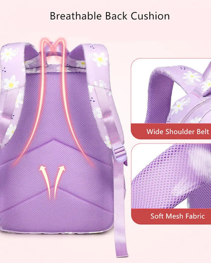 Lila Rucksack Mädchen Blumen - Wasserdicht, Nylon