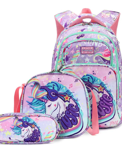 Rucksack-Set lila - Einhorn-Print Oxford-Stoff