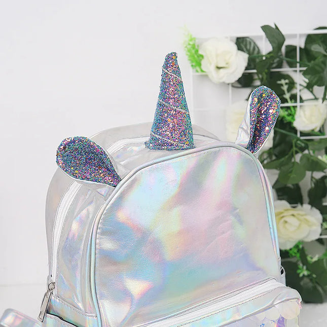 Silber Laser-Einhorn Rucksack Kinder - Holografisch & Wasserdicht