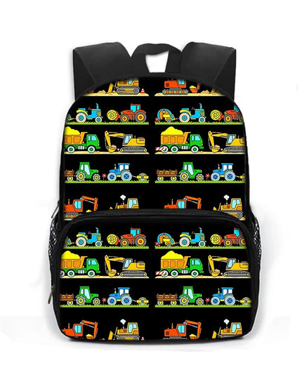 Schwarzer Rucksack Baustellenfahrzeuge Grundschule - Polyester