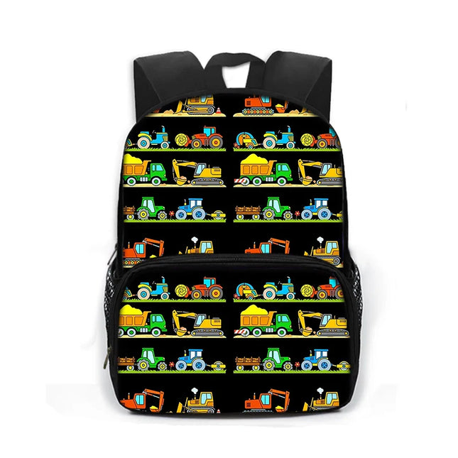 Schwarzer Rucksack Baustellenfahrzeuge Grundschule - Polyester