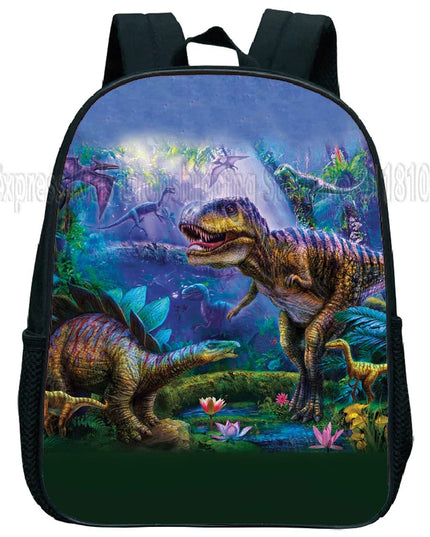 Kita Rucksack mit bunten Dinosauriern und Dschungelmotiv