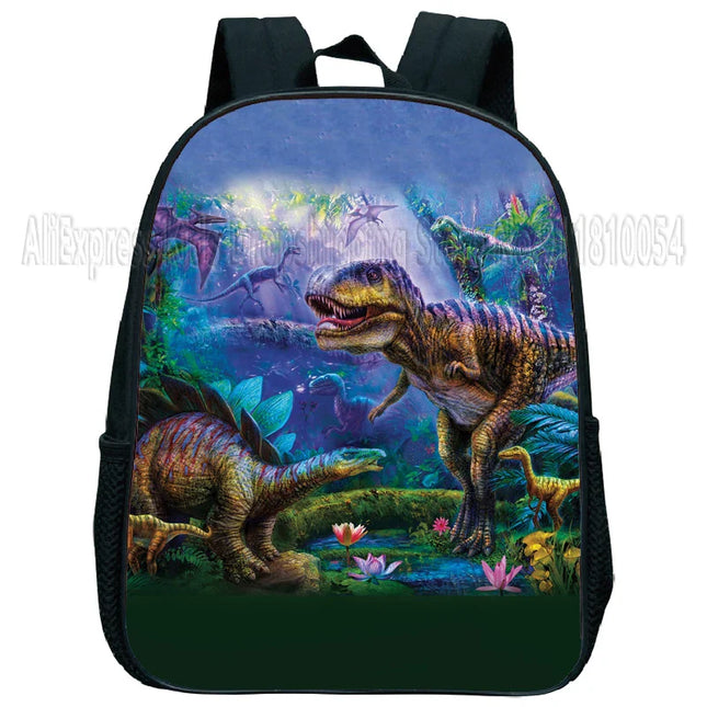 Kita Rucksack mit bunten Dinosauriern und Dschungelmotiv