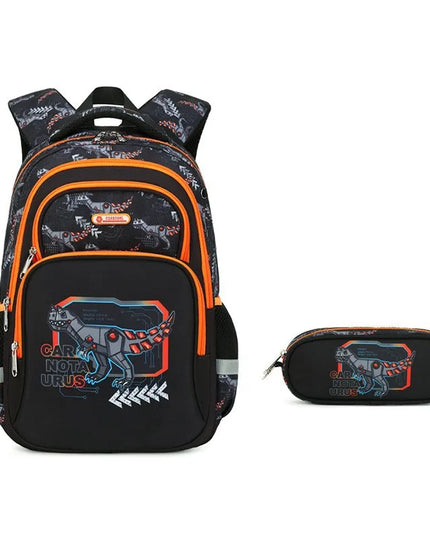 Schwarzes Rucksack-Set mit Dinosaurier - Oxford-Stoff