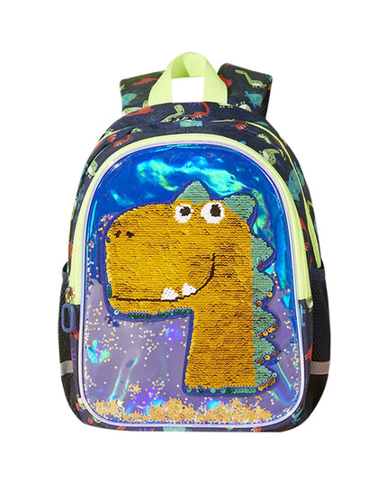 Blauer Kita Rucksack mit Wendepailletten Dinosaurier