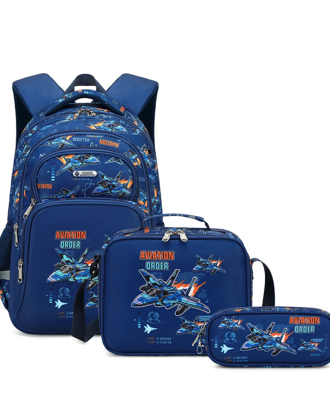 Schulranzen-Set Blau Kampfjet - Oxford-Stoff 3-teilig