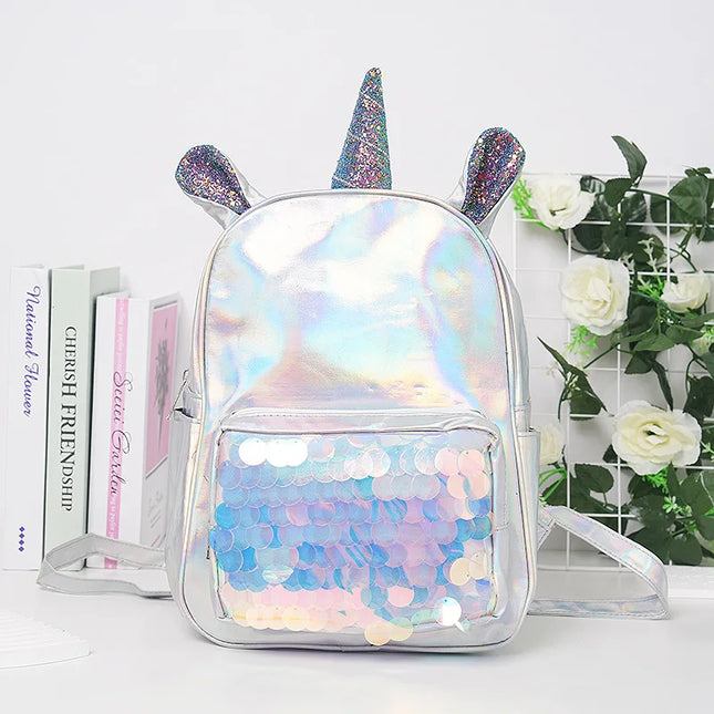 Silber Laser-Einhorn Rucksack Kinder - Holografisch & Wasserdicht