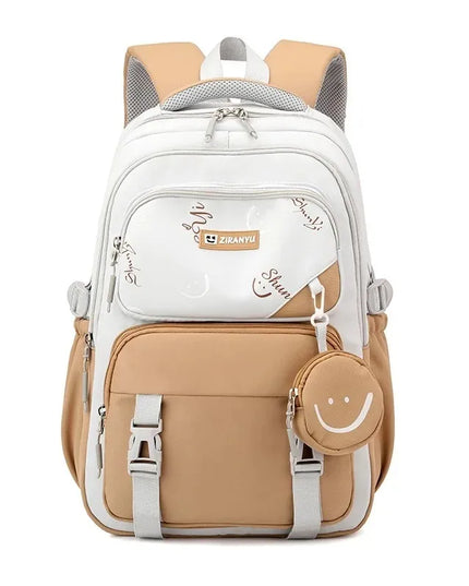 Rucksack für Mädchen - Weiß Nylon mit Smiley